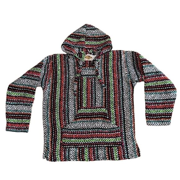 Earth Ragz Baja Mexican Blanket Pullover Poncho Hooded Sweater - Size Small - Picture 4 of 8